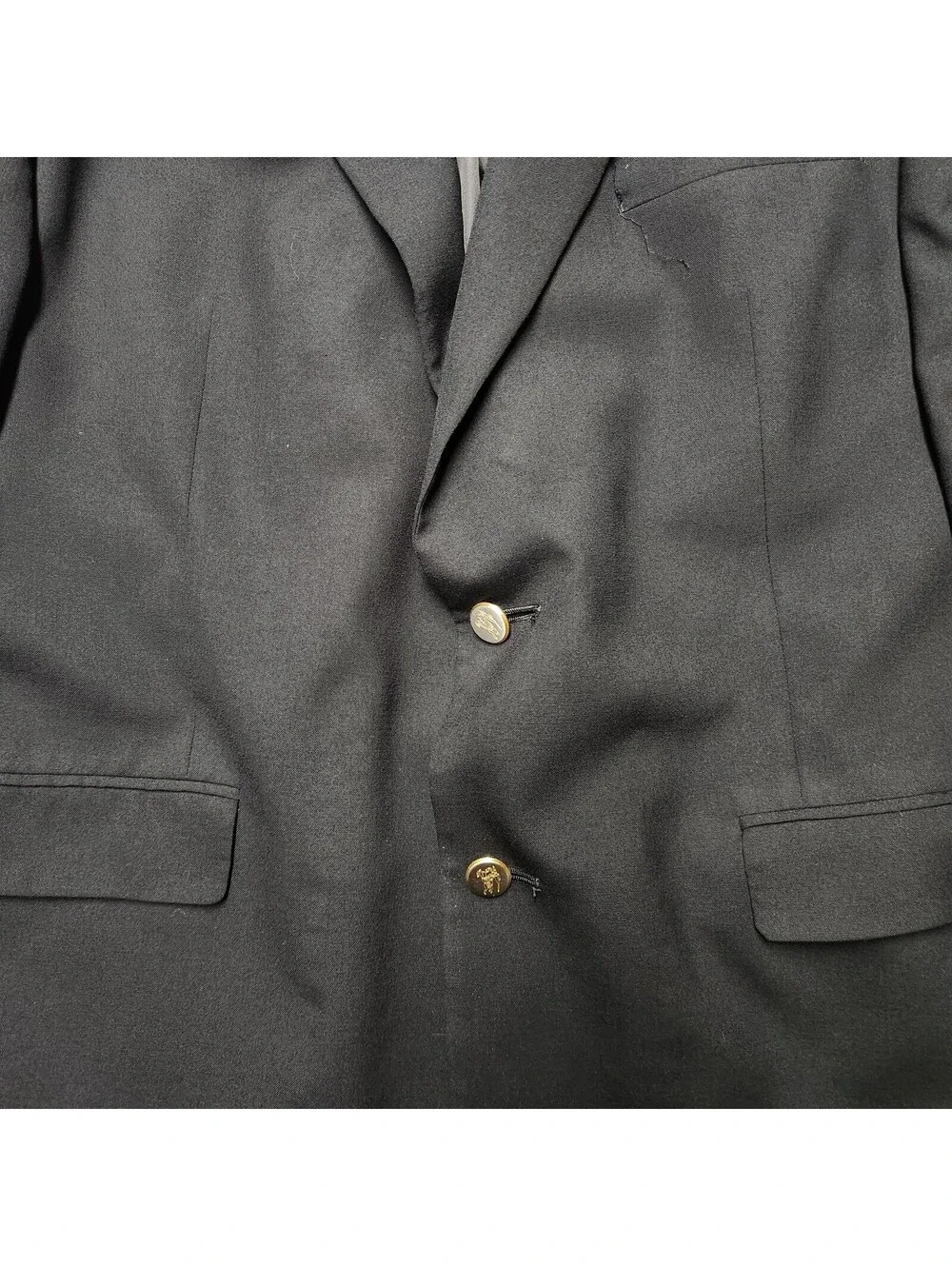 Burberrys Vintage Black Wool Blazer Gold Buttons Mens 48R Made In England Jacket